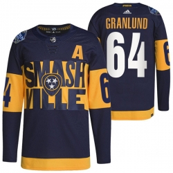 Men Nashville Predators 64 Mikael Granlund 2022 Navy Stadium Series Breakaway Player Stitched Jersey