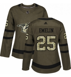 Womens Adidas Nashville Predators 25 Alexei Emelin Authentic Green Salute to Service NHL Jersey 