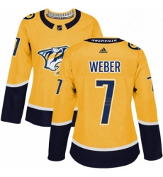 Womens Adidas Nashville Predators 7 Yannick Weber Authentic Gold Home NHL Jersey 