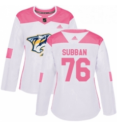 Womens Adidas Nashville Predators 76 PK Subban Authentic WhitePink Fashion NHL Jersey 