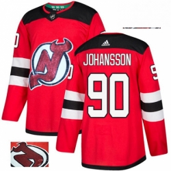 Mens Adidas New Jersey Devils 90 Marcus Johansson Authentic Red Fashion Gold NHL Jersey 