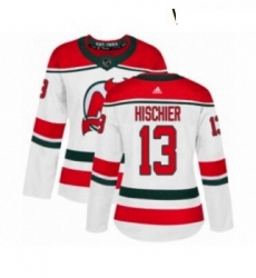 Womens Adidas New Jersey Devils 13 Nico Hischier Authentic White Alternate NHL Jersey 