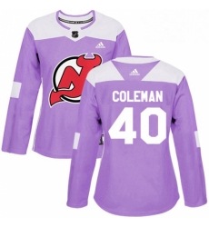 Womens Adidas New Jersey Devils 40 Blake Coleman Authentic Purple Fights Cancer Practice NHL Jersey 