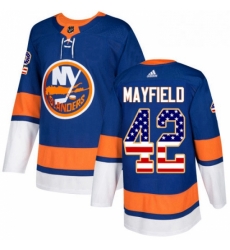 Mens Adidas New York Islanders 42 Scott Mayfield Authentic Royal Blue USA Flag Fashion NHL Jersey 