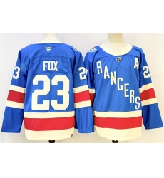 Men New York Rangers 23 Adam Fox Blue With A Patch Stitched Hockey Jersey