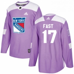 Mens Adidas New York Rangers 17 Jesper Fast Authentic Purple Fights Cancer Practice NHL Jersey 