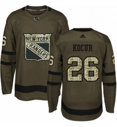 Mens Adidas New York Rangers 26 Joe Kocur Authentic Green Salute to Service NHL Jersey 