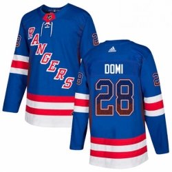 Mens Adidas New York Rangers 28 Tie Domi Authentic Royal Blue Drift Fashion NHL Jersey 