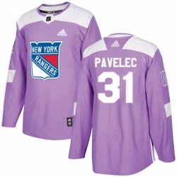 Mens Adidas New York Rangers 31 Ondrej Pavelec Authentic Purple Fights Cancer Practice NHL Jersey 