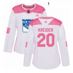 Womens Adidas New York Rangers 20 Chris Kreider Authentic WhitePink Fashion NHL Jersey 