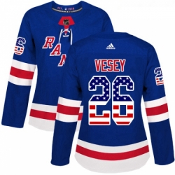 Womens Adidas New York Rangers 26 Jimmy Vesey Authentic Royal Blue USA Flag Fashion NHL Jersey 