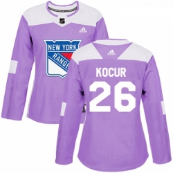 Womens Adidas New York Rangers 26 Joe Kocur Authentic Purple Fights Cancer Practice NHL Jersey 