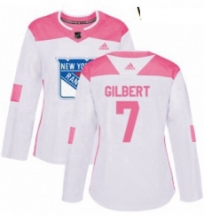 Womens Adidas New York Rangers 7 Rod Gilbert Authentic WhitePink Fashion NHL Jersey 