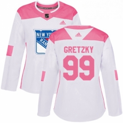 Womens Adidas New York Rangers 99 Wayne Gretzky Authentic WhitePink Fashion NHL Jersey 