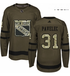 Youth Adidas New York Rangers 31 Ondrej Pavelec Authentic Green Salute to Service NHL Jersey 