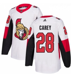 Youth Adidas Ottawa Senators 28 Paul Carey Authentic White Away NHL Jersey 