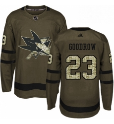 Mens Adidas San Jose Sharks 23 Barclay Goodrow Premier Green Salute to Service NHL Jersey 