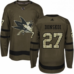 Mens Adidas San Jose Sharks 27 Joonas Donskoi Premier Green Salute to Service NHL Jersey 