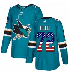 Youth Adidas San Jose Sharks 72 Tim Heed Authentic Teal Green USA Flag Fashion NHL Jersey 