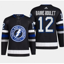 Men Tampa Bay Lightning 12 Alex Barre Boulet Black Alternate Premier Breakaway Stitched Jersey