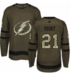 Mens Adidas Tampa Bay Lightning 21 Brayden Point Authentic Green Salute to Service NHL Jersey 