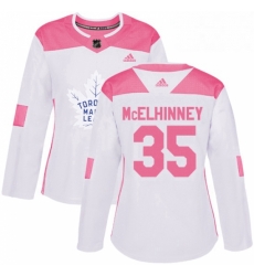 Womens Adidas Toronto Maple Leafs 35 Curtis McElhinney Authentic WhitePink Fashion NHL Jersey 