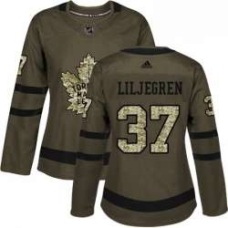 Womens Adidas Toronto Maple Leafs 37 Timothy Liljegren Authentic Green Salute to Service NHL Jersey 