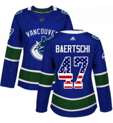 Womens Adidas Vancouver Canucks 47 Sven Baertschi Authentic Blue USA Flag Fashion NHL Jersey 