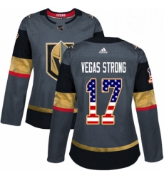 Womens Adidas Vegas Golden Knights 17 Vegas Strong Authentic Gray USA Flag Fashion NHL Jersey 