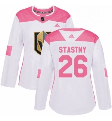 Womens Adidas Vegas Golden Knights 26 Paul Stastny Authentic White Pink Fashion NHL Jersey 