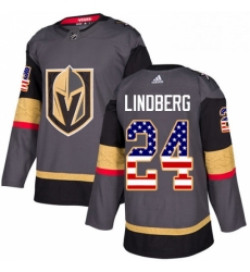 Youth Adidas Vegas Golden Knights 24 Oscar Lindberg Authentic Gray USA Flag Fashion NHL Jersey 