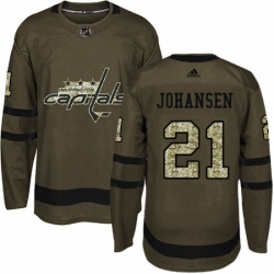 Mens Adidas Washington Capitals 21 Lucas Johansen Premier Green Salute to Service NHL Jersey 