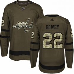 Mens Adidas Washington Capitals 22 Madison Bowey Premier Green Salute to Service NHL Jersey 