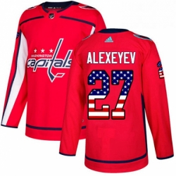 Mens Adidas Washington Capitals 27 Alexander Alexeyev Authentic Red USA Flag Fashion NHL Jerse