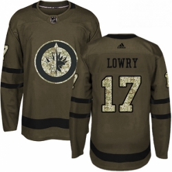 Mens Adidas Winnipeg Jets 17 Adam Lowry Premier Green Salute to Service NHL Jersey 