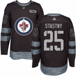 Mens Adidas Winnipeg Jets 25 Paul Stastny Premier Black 1917 2017 100th Anniversary NHL Jersey 