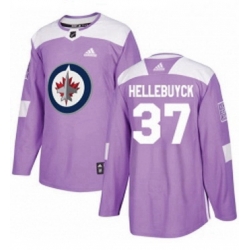 Mens Adidas Winnipeg Jets 37 Connor Hellebuyck Authentic Purple Fights Cancer Practice NHL Jersey 