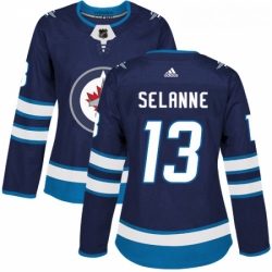 Womens Adidas Winnipeg Jets 13 Teemu Selanne Authentic Navy Blue Home NHL Jersey 