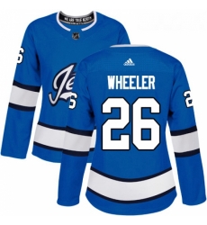 Womens Adidas Winnipeg Jets 26 Blake Wheeler Authentic Blue Alternate NHL Jersey 