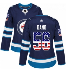 Womens Adidas Winnipeg Jets 56 Marko Dano Authentic Navy Blue USA Flag Fashion NHL Jersey 