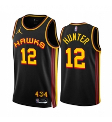 Men's Atlanta Hawks #12 De'Andre Hunter 2022-23 Black Statement Edition Stitched Jersey