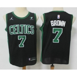 Men Boston Celtics 7 Jaylen Brown Black 2021 Brand Jordan Swingman Stitched NBA Jersey With NEW Sponsor Logo