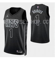 Men Brooklyn Nets 1 Mikal Bridges Black 2022 2023 Stitched Basketball Jersey