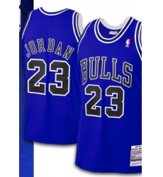 Men Chicago Bulls Michael Jordan #23 Blue Throwback Hoodwood Classic Basketball Jersey