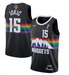 Men Denver Nuggets 15 Nikola Jokic Black 2023 Finals Champions City Edition Stitched Basketball Jersey