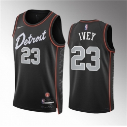 Men Detroit Pistons 23 Jaden Ivey Black 2023 24 City Edition Stitched Basketball Jersey