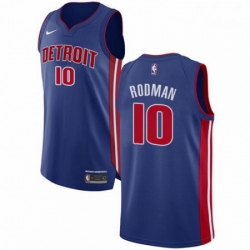 Mens Nike Detroit Pistons 10 Dennis Rodman Authentic Royal Blue Road NBA Jersey Icon Edition