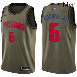 Mens Nike Detroit Pistons 6 Bruce Brown Jr Swingman Green Salute to Service NBA Jersey 