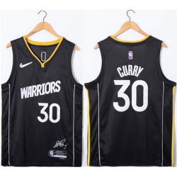 Men Golden State Warriors 30 Stephen Curry Black 75th Anniversary Stitched Jersey