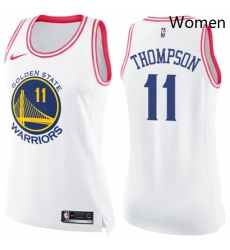 Womens Nike Golden State Warriors 11 Klay Thompson Swingman WhitePink Fashion NBA Jersey